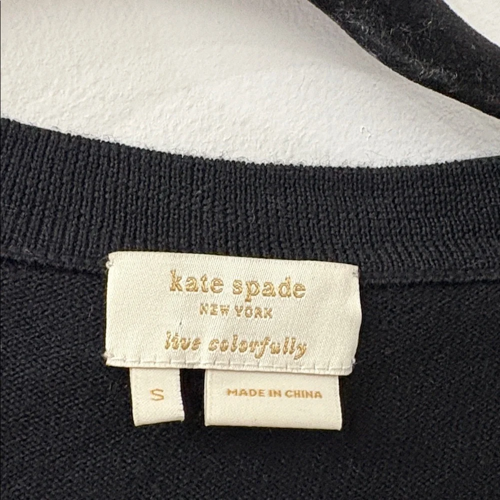 Kate Spade Black Cardigan with Beaded Trim - 100% wool - women’s small